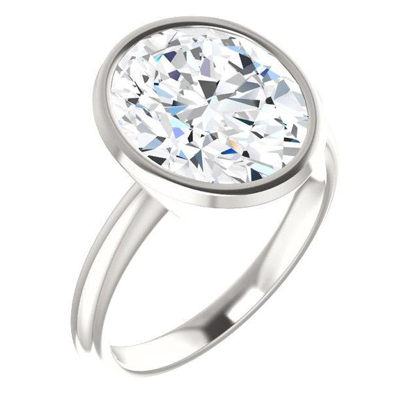 Oval Bezel Setting   Unique Solitaire White Gold Diamond Anniversary Ring  