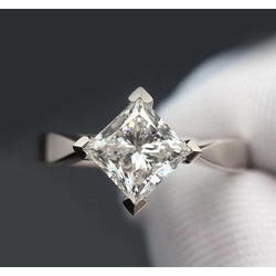 Solitaire Lab Grown Diamond Ring Kite Setting Princess Cut 2 Carats White Gold