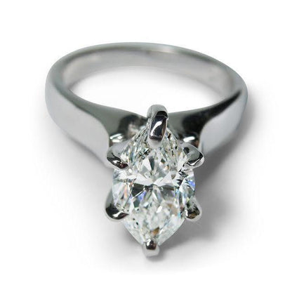 Solitaire Diamond Ring White Gold 14K 2 Carats Marquise Cut 