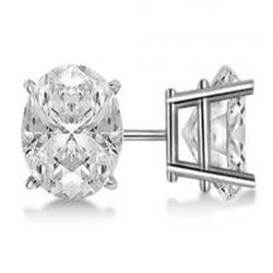 Solitaire Diamond Stud Earring Solid Gold 14K Diamond Oval Cut 4 Ct