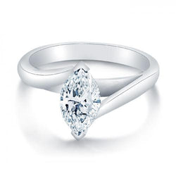 Solitaire Marquise Cut 1.75 Carats Real Natural Earth Mined Diamond Wedding Ring White Gold 14K