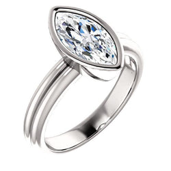 Solitaire Marquise Lab Grown Diamond Ring 3 Carats Bezel Set White Gold 14K