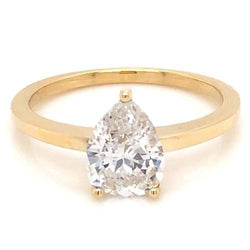 Solitaire Pear Diamond Engagement Ring 1.50 Carats Yellow Gold 14K