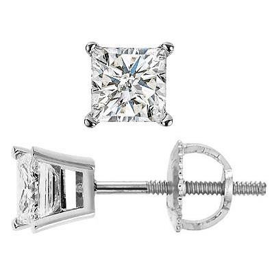 Solitaire Princess Cut  Engagement White Gold Diamond Stud Earrings