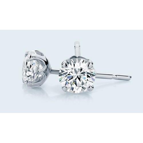 Solitaire Prong Set Round Diamond  Solid Gold Jewelry Stud Earrings