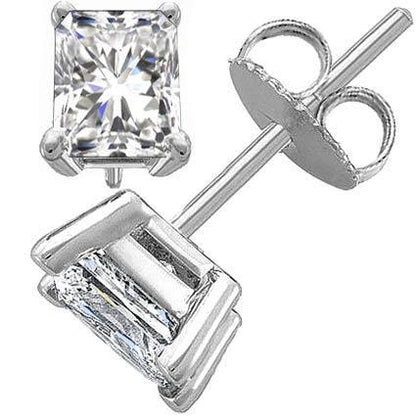 Solitaire Radiant Cut  Women Diamond Engagement Ring White Gold Stud Earrings