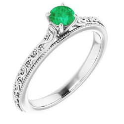 Solitaire Ring 0.75 Carats Columbian Green Emerald Milgrain Filigree
