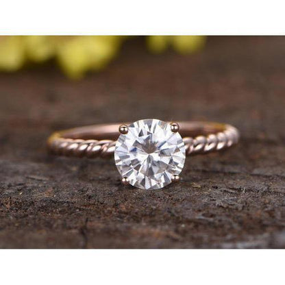 Diamonds Wedding Ring 14K Gold White Solitaire Ring