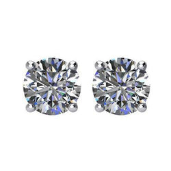 Solitaire Round Cut Natural Earth Mined Diamond Stud Earring Pair White Gold
