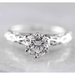 Solitaire Round Genuine Natural Earth Mined Diamond Engagement Ring 1 Carat White Gold 14K