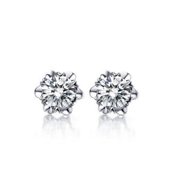 Solitaire Round Natural Earth Mined Diamond Flower Style Stud Earring 1.70 Ct Gold Jewelry