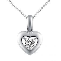 Solitaire Round Diamond Heart Shape Pendant 0.50 Ct White Gold 14K Pendant