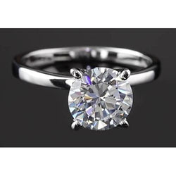 Solitaire Round Natural Earth Mined Diamond Ring 2 Carats