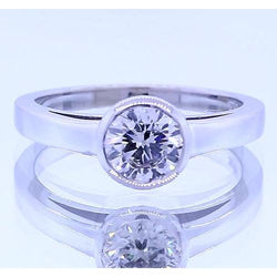 Solitaire Round Diamond Ring Bezel Set 1 Carats White Gold 14K