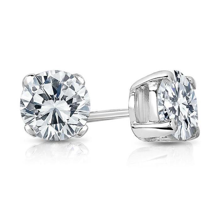 New Solitaire Round Diamond Stud Earring Women Gold Fine Jewelry 