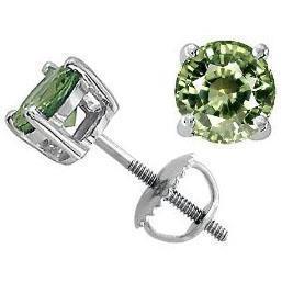 Solitaire Round Green Sapphire Women Earring White Gold   Gemstone Earring