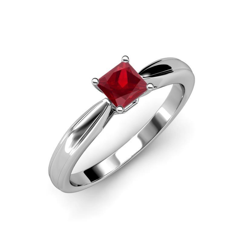 Solitaire Ruby Ring  White Gold Gemstone Ring