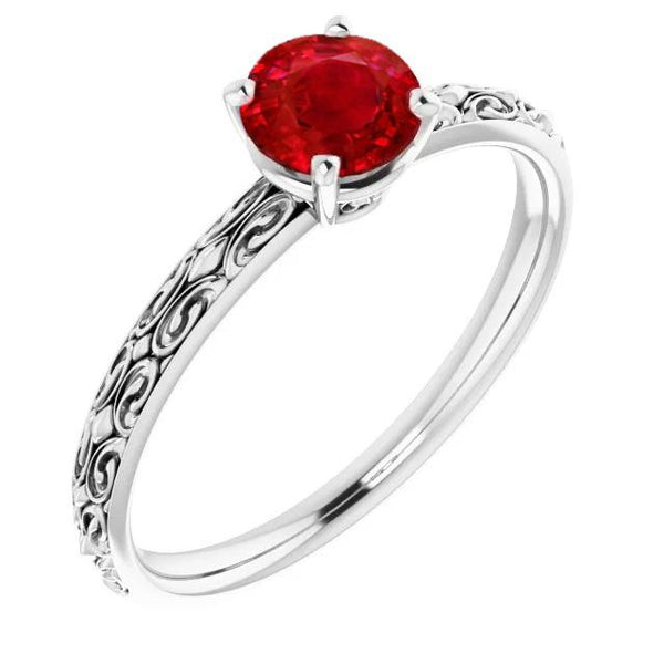 Solitaire Ruby Ladies  White Gold  Gemstone Ring