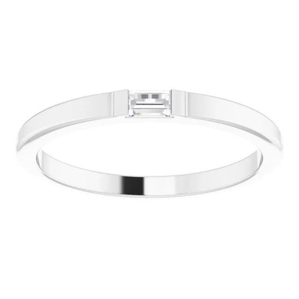 Solitaire Wedding Band Straight Baguette 0.40 Carats White Gold 14K Band