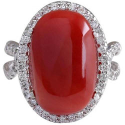 Solitaire With Accent 13.75 Ct Red Coral And Diamonds Ring New