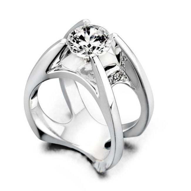 New Fancy  Lady’s Brilliant Engagement White Gold Diamond Solitaire Ring with Accents