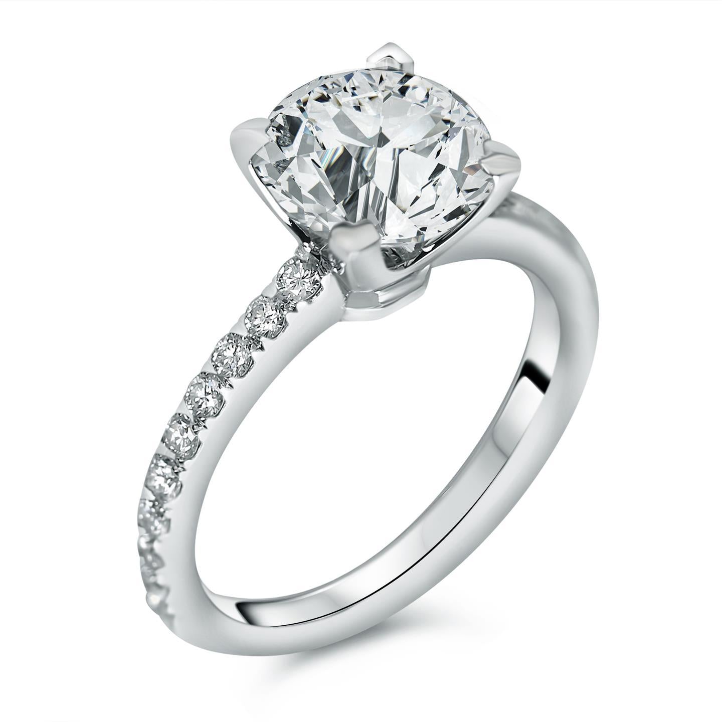   Brilliant Sparkling Solitaire Ring with Accents White Gold Diamond 