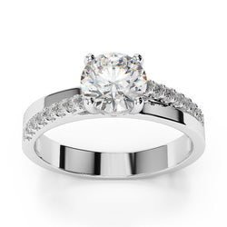 Solitaire With Accent 3 Carats Diamonds Engagement Ring White Gold 14K