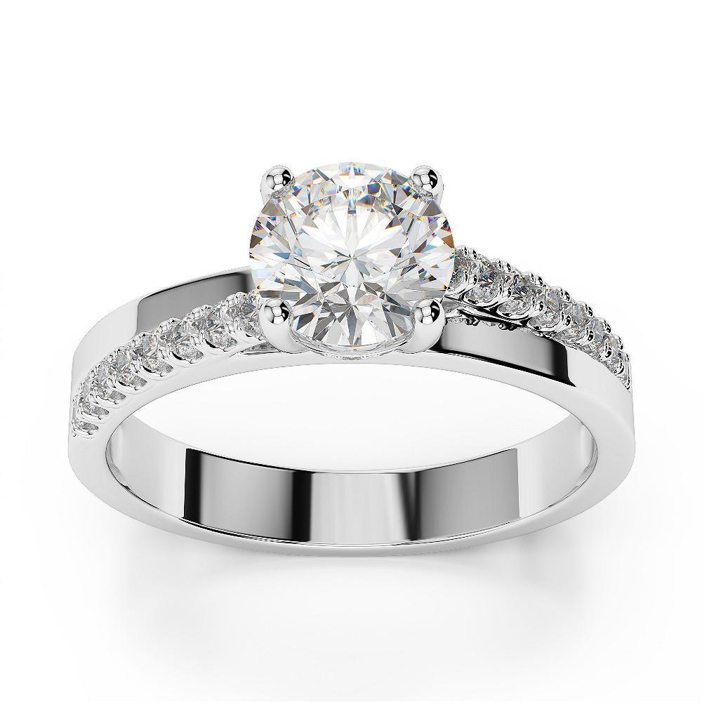   Fancy Princess Cut Vintage Style White Gold Diamond Solitaire Ring with Accents 
