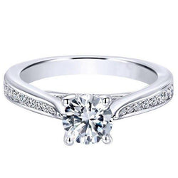 Solitaire With Accent 3.30 Carats Round Cut Natural Earth Mined Diamonds Ring White Gold 14K