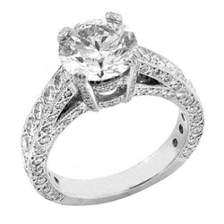3.40 Carats Real Natural Earth Mined Diamond Antique Style Wedding Ring White Gold 14K