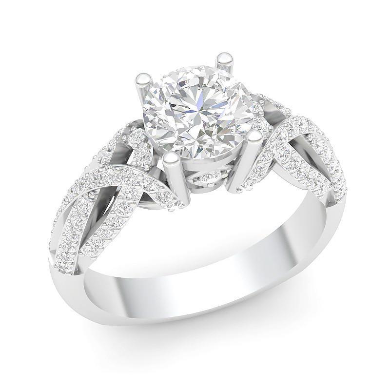   Brilliant Sparkling Solitaire Ring with Accents White Gold Diamond 