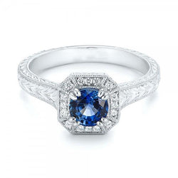 Solitaire With Accent 3.75 Ct Sapphire And Diamonds Ring White Gold