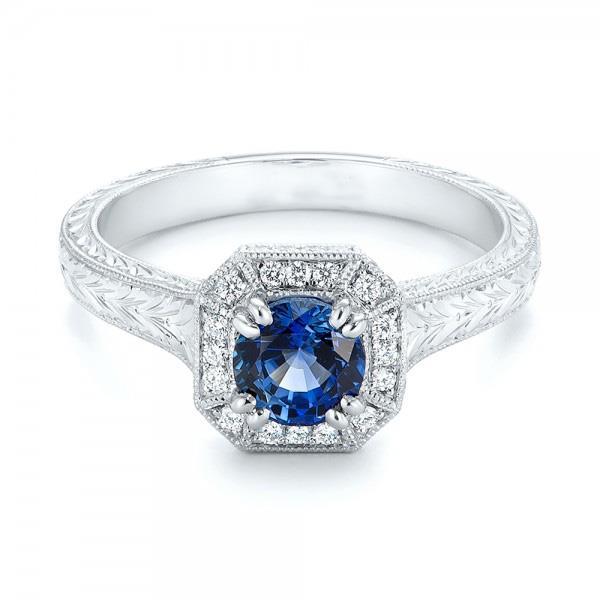 Lady’s Brilliant Solitaire With Accent   Sapphire And Diamonds Ring White Gold Gemstone Ring