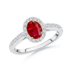 Solitaire With Accent 3.85 Carats Ruby And Diamonds Ring 14K WG