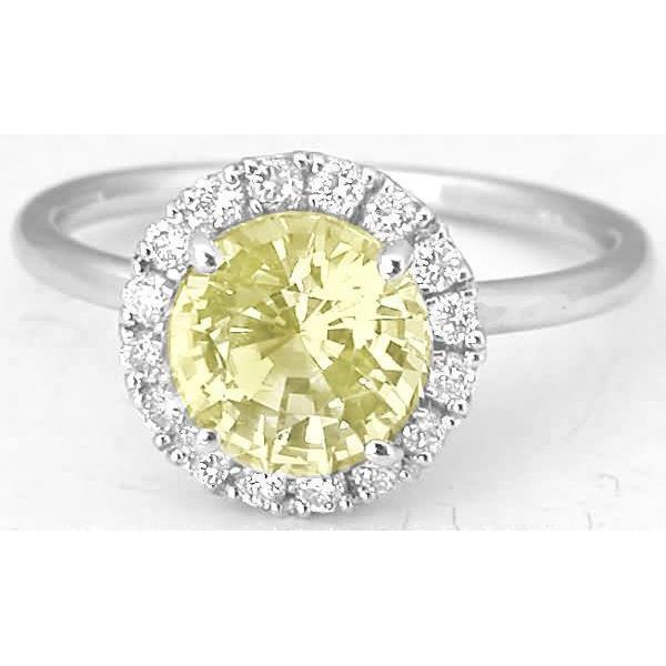 Solitaire With AccentSparkling Unique Lady’s  Yellow Sapphire Ring White Gold  Gemstone Ring