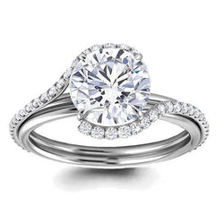 Solitaire With Accents 5 Carats Round Cut Natural Earth Mined Diamonds Ring White Gold 14K