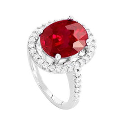 Solitaire With Accent 7 Ct. Ruby And Diamonds Ring White Gold 14K