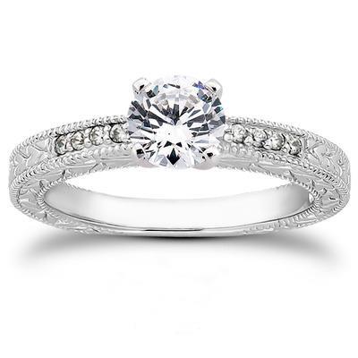 Antique   Brilliant Sparkling Solitaire Ring with Accents White Gold Diamond 