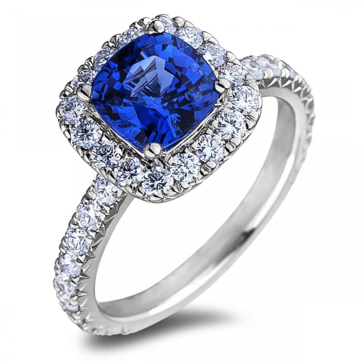 Fancy Sparkling Solitaire With Accent Ceylon Sapphire With Diamonds   Ring Gemstone Ring
