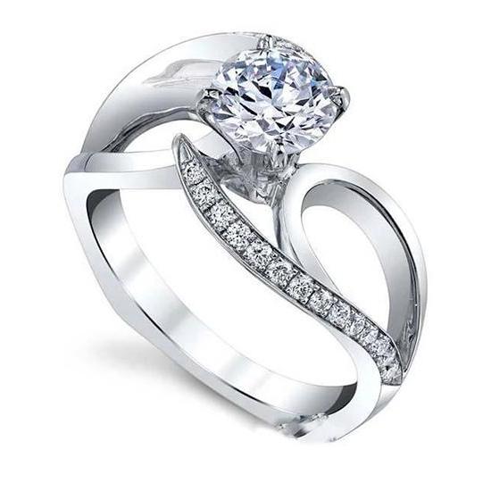 New Twisted Brilliant Sparkling Solitaire Ring with Accents White Gold Diamond 