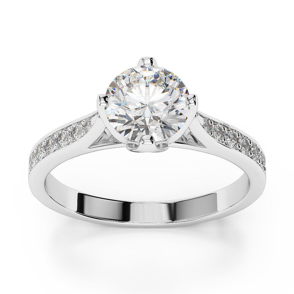 High Quality Twisted Sparkling Solitaire Ring with Accents White Gold Diamond