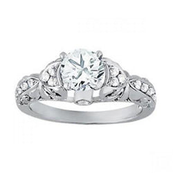 Solitaire With Accents 1 Carat Round Diamond Engagement Ring White Gold 14K