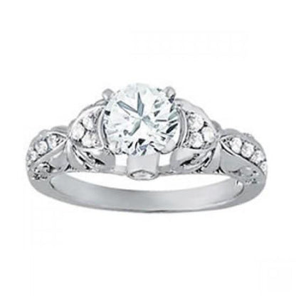 Antique Style Sparkling Solitaire Ring with Accents White Gold Diamond 
