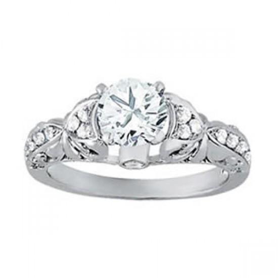 Antique Style Sparkling Solitaire Ring with Accents White Gold Diamond 