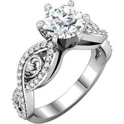 Solitaire With Accents 2.11 Carat Round Diamond Fancy Ring WG 14K