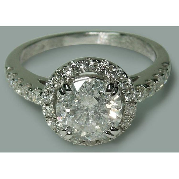 Solitaire With Accents 2.72 Carat Round Diamonds Engagement Halo Ring White Gold 14K Halo Ring