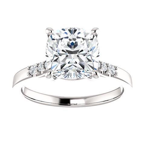 Lady’s Fancy Cushion Diamond Engagement  Solitaire Ring with Accents