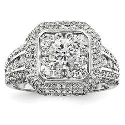 Natural  Solitaire With Accents Diamond Halo Ring 2.50 Carats White Gold 14K