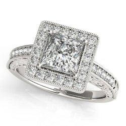 Natural  Princess Halo Diamond Ring With Accents 1.50 Ct. White Gold 14K