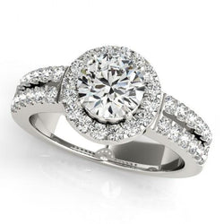 Natural  Solitaire With Accents Halo Ring 1.50 Carats Round Diamonds White Gold 14K